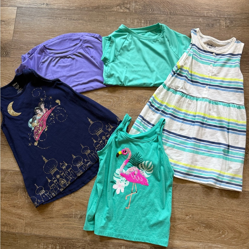 Girls' Assorted Tank & Tee Set - Teal, Navy, Lavender, Mint, Stripe